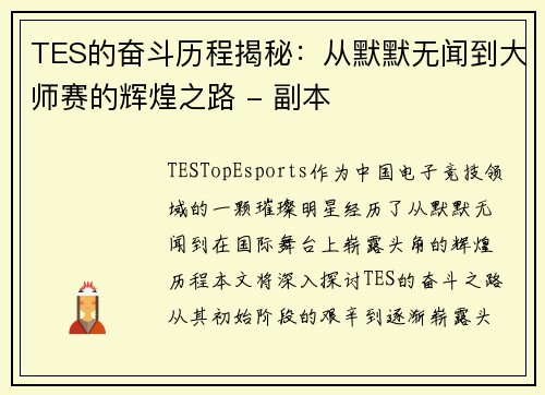 TES的奋斗历程揭秘：从默默无闻到大师赛的辉煌之路 - 副本